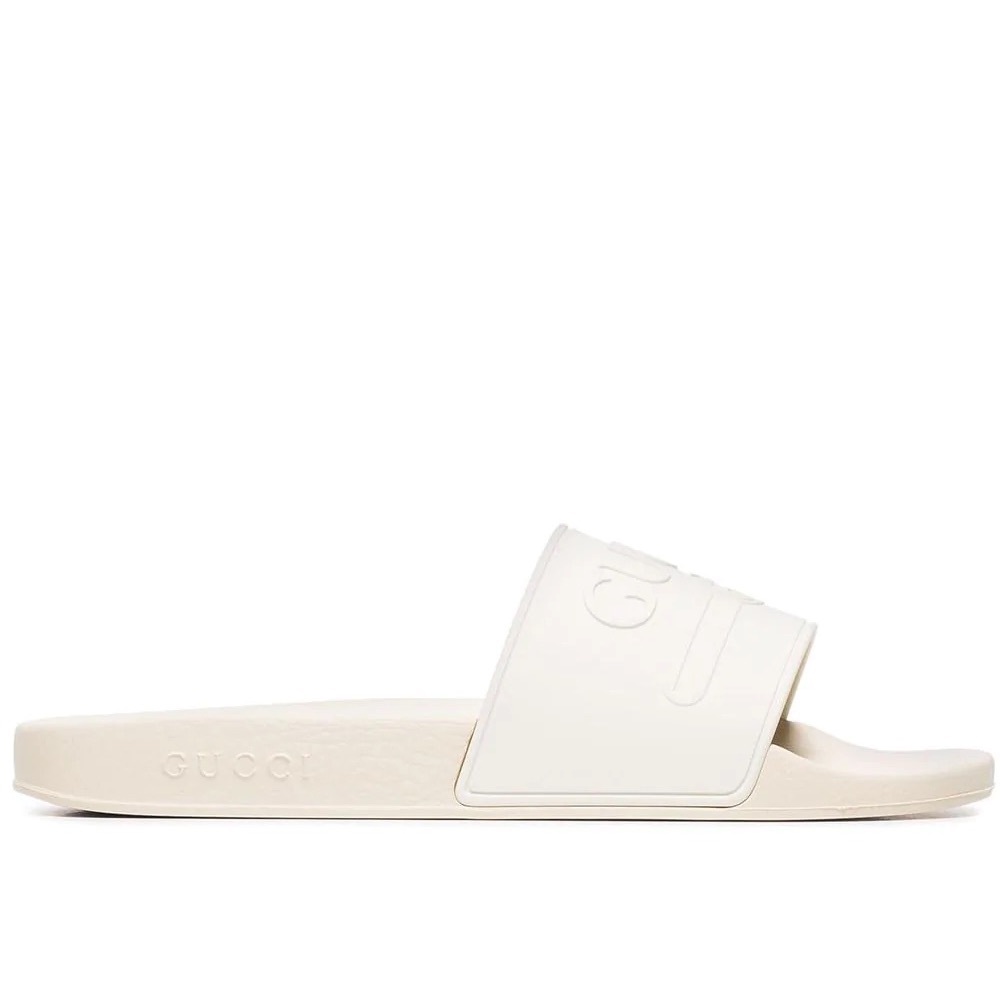 Gucci Men’s Logo Rubber Slide Sandal in Ivory - Picture 7 of 9